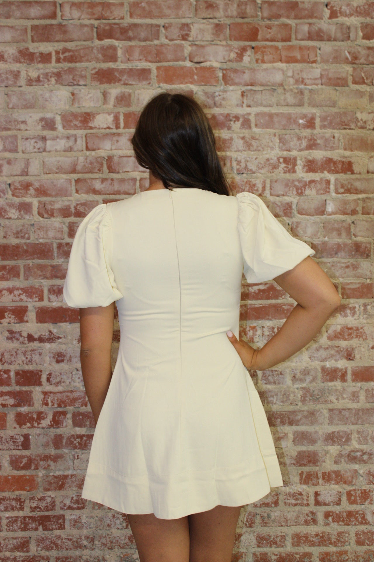 TCEC Yellow Pleated Detail Hidden Back Zipper A Line Dress TCEC