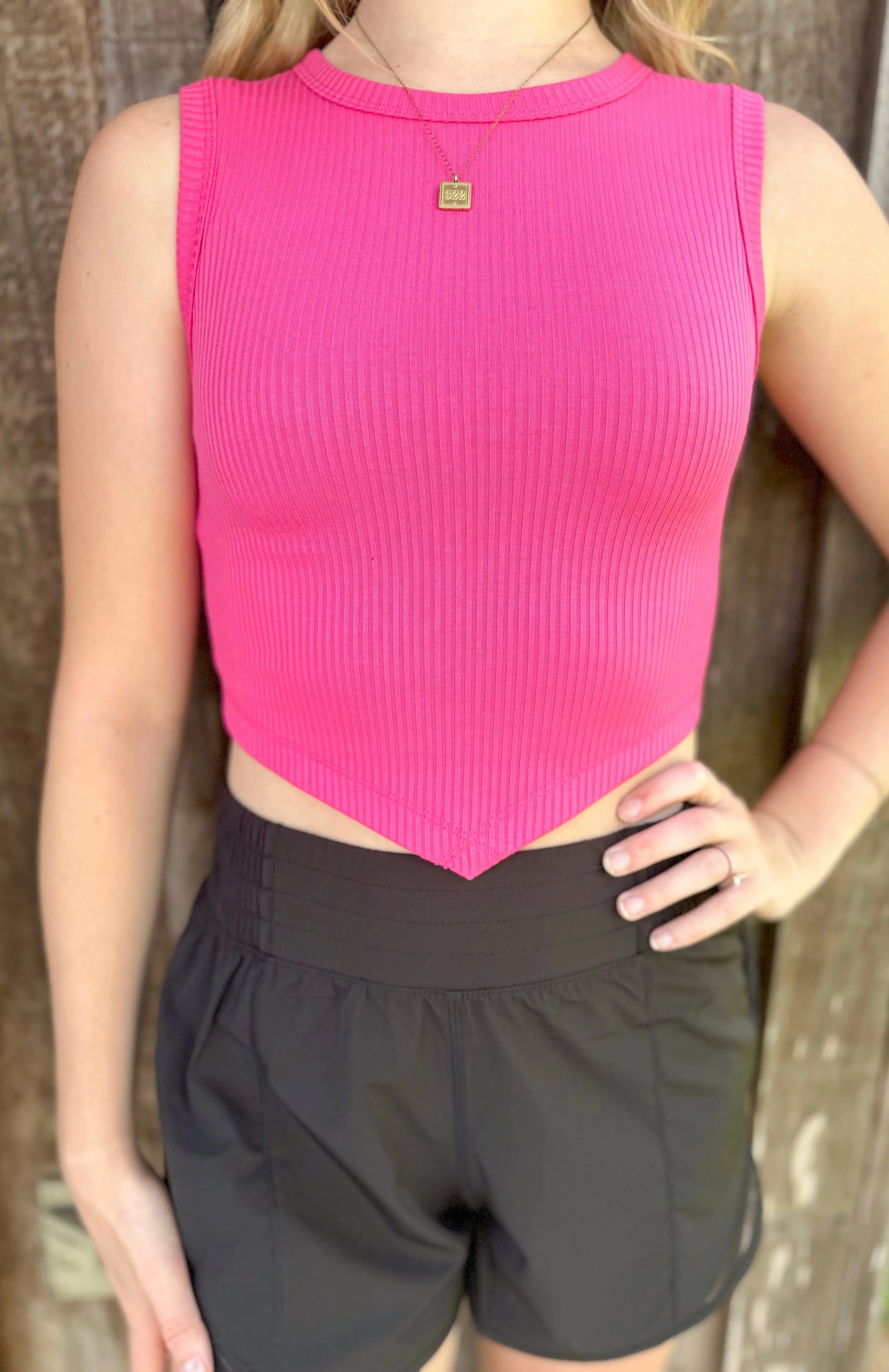 Ribbed V-Line Hem Crop Tank Top zenana