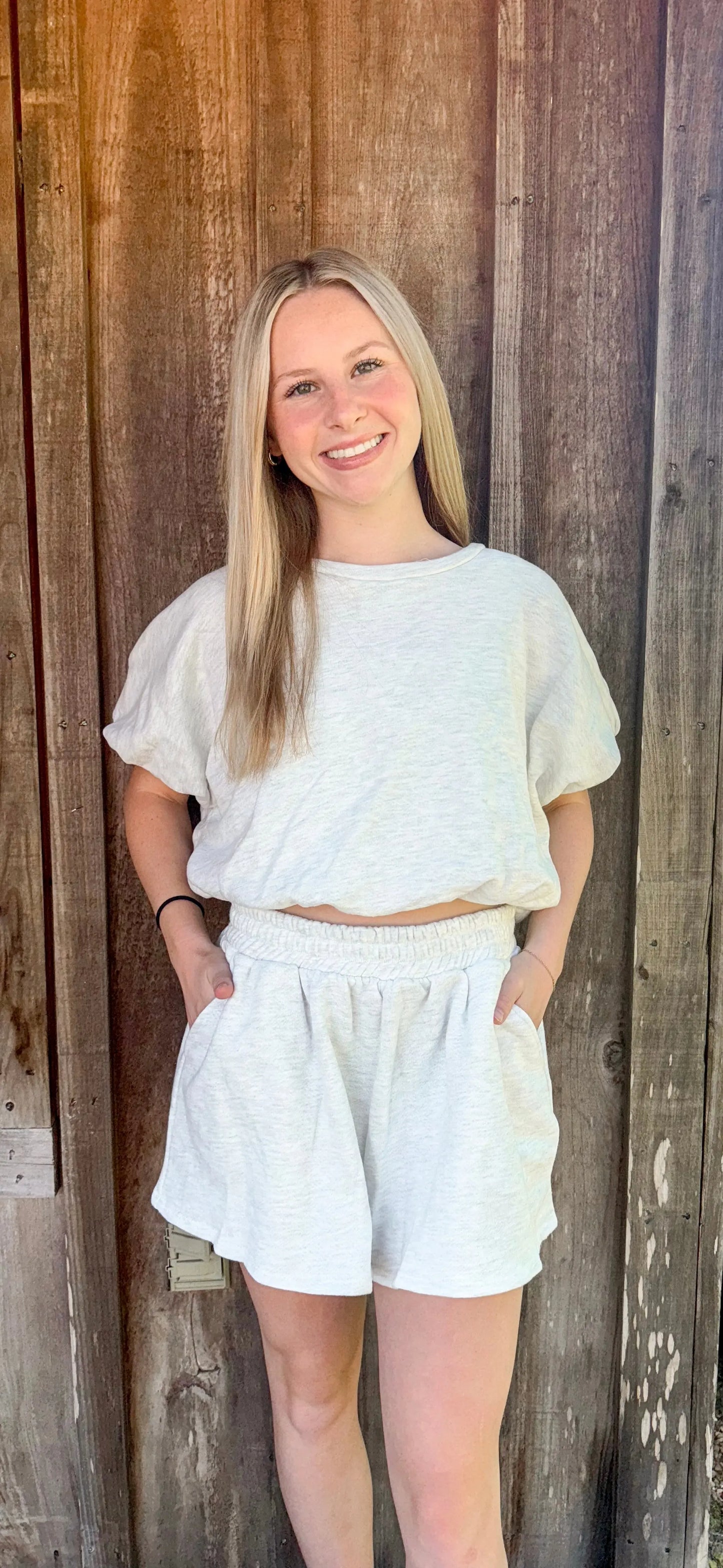 Bubble Hem And Sleeve Terry Crop Top BUCKETLIST