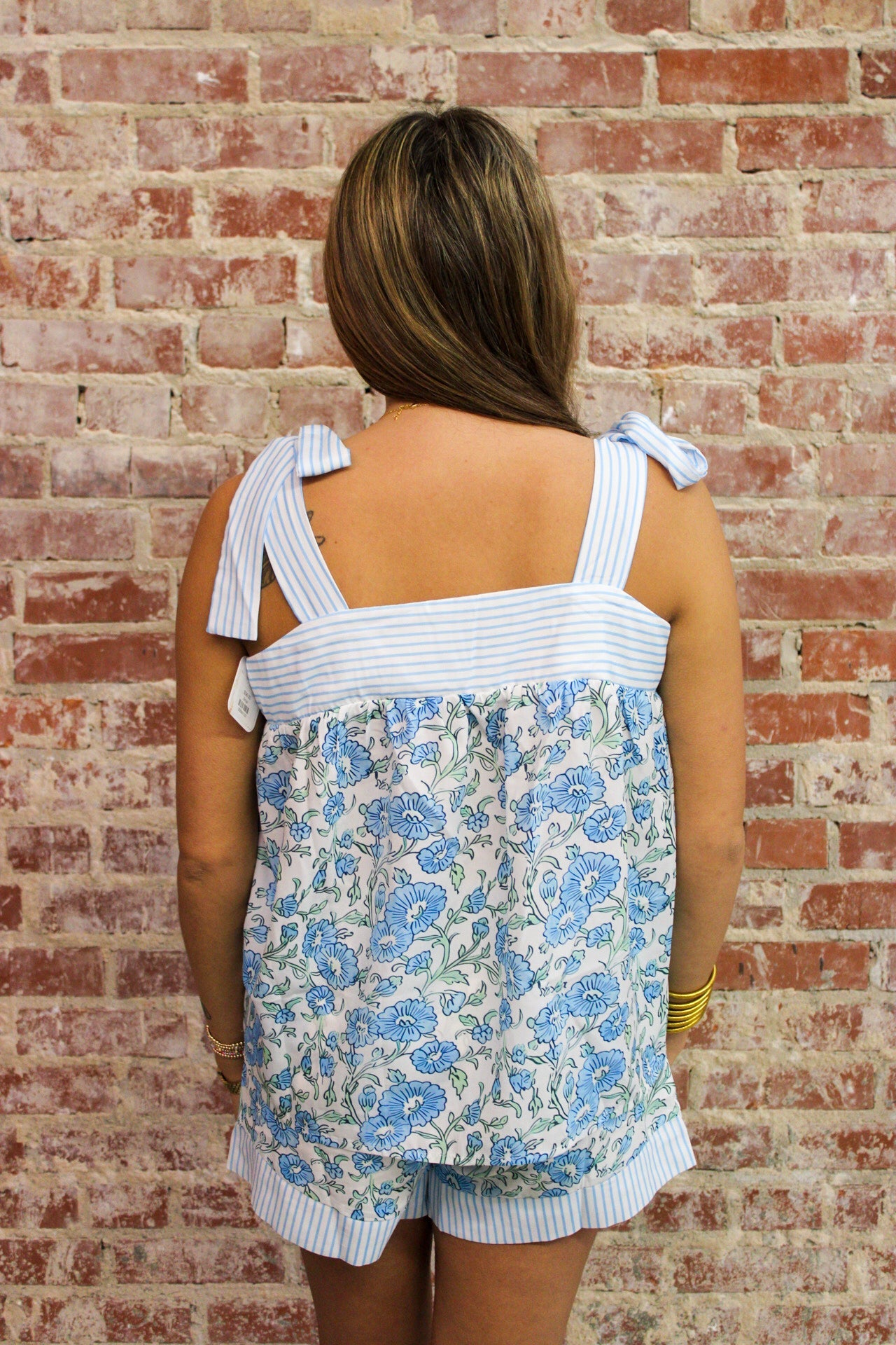 LDC Sky Blue Casual Floral Sleeveless Two Piece Short Set Little Daisy Closet