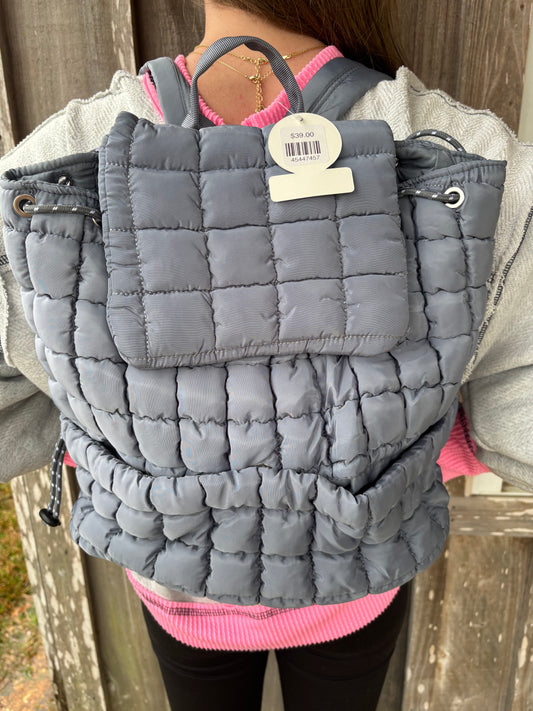 Girlie Girl Grey Puffer Quilted Backpack