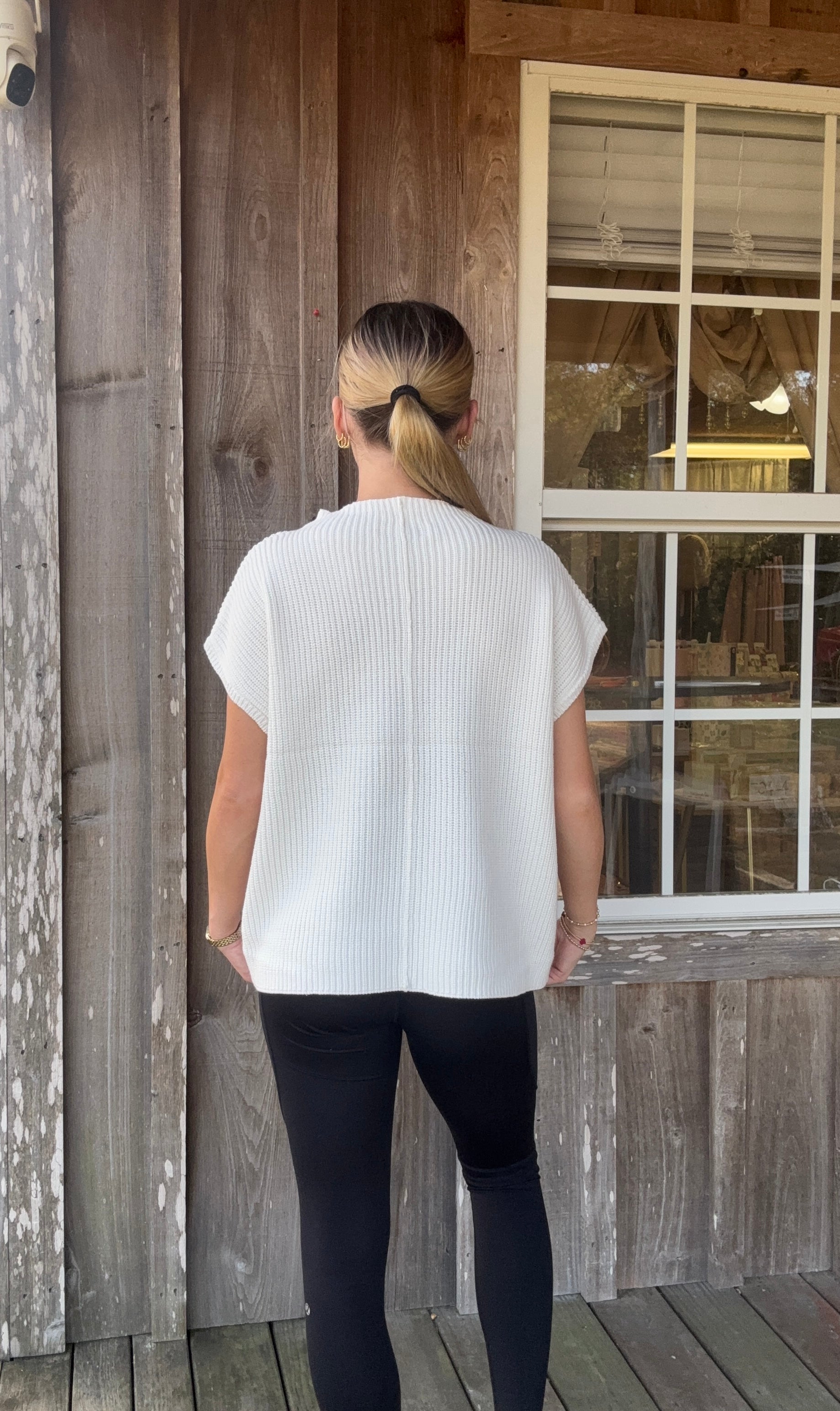 ZENANA Ivory Mock Neck Short Sleeve Sweater zenana