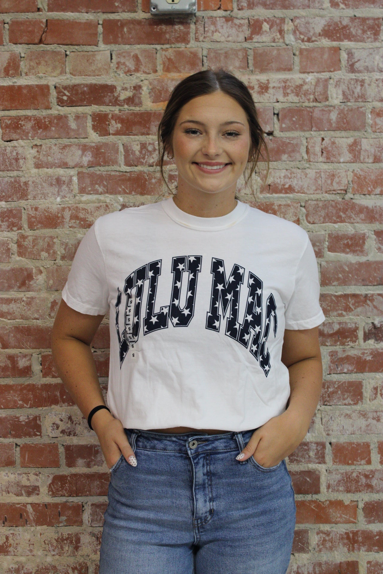 Lulu Mac 1000 Navy Stars Comfort Color Tee Girlie Girl Originals