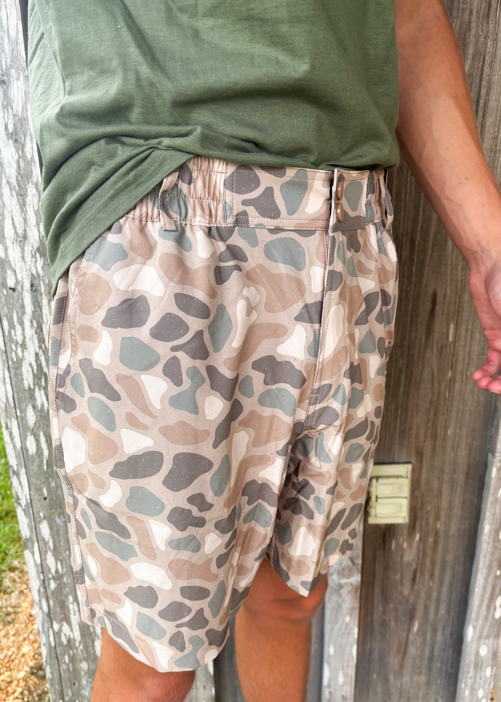 BURLEBO Men’s Athletic Short - PINTAIL CAMO - BROWN POCKET 7” Inseam BURLEBO