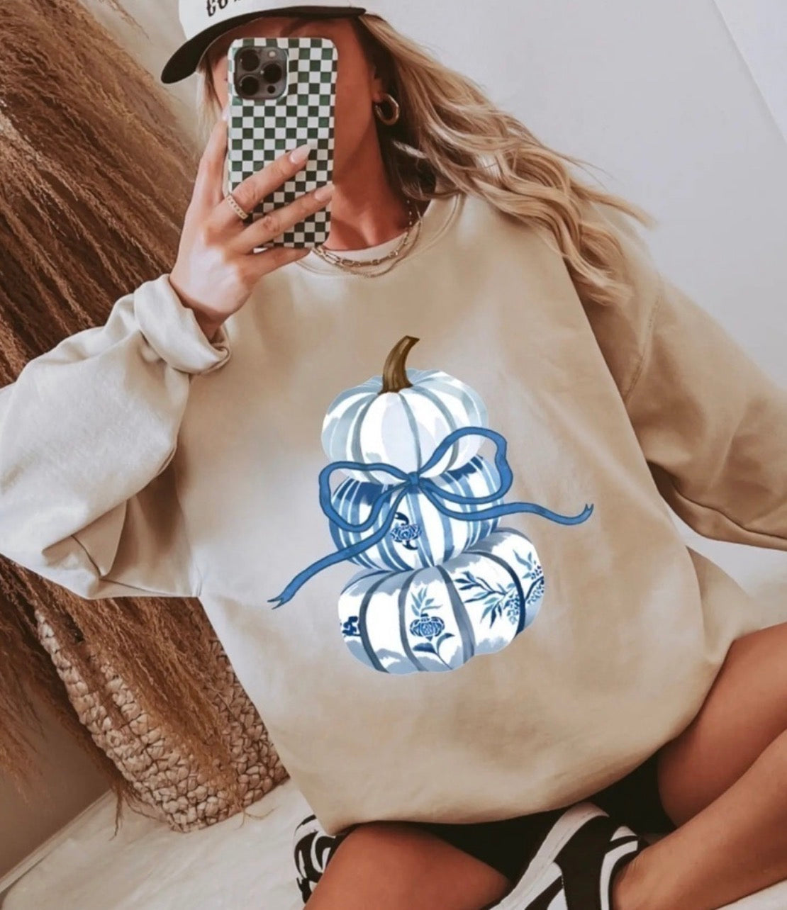 Chinoiserie Coquette Bow Trio Pumpkins Sweatshirt Fall Gia Gifts Boutique