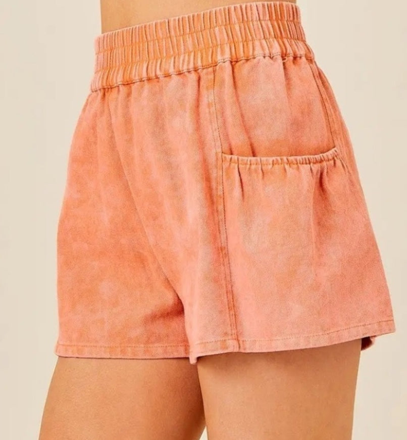 Day + Moon Mandarin Washed Stretchy Denim Shorts with Pockets day & moon