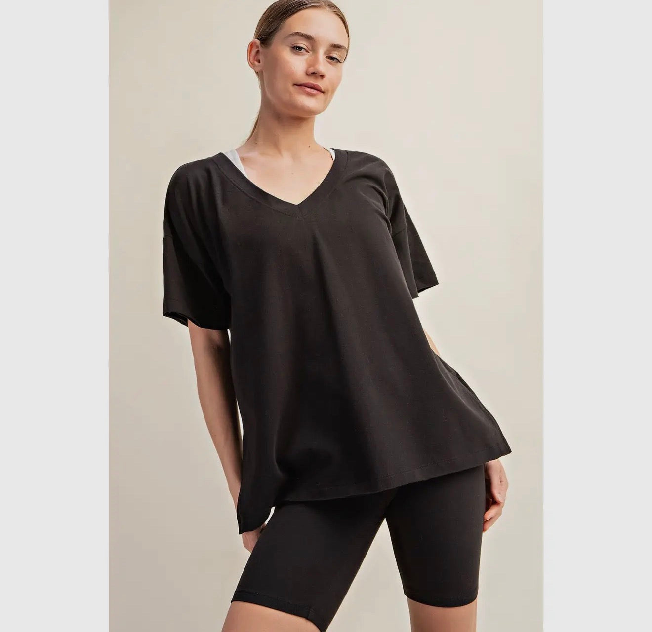 Oversized V-neck Reversible Short Sleeve Top Rae mode