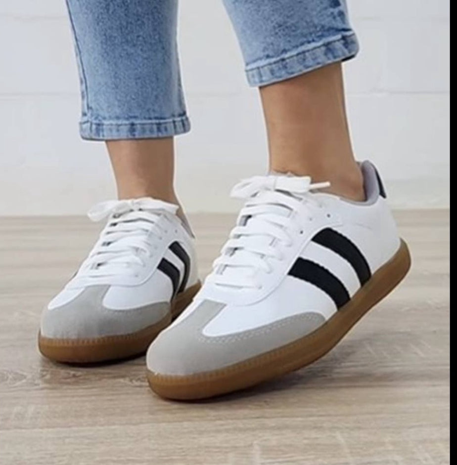Striped Lace-up Flat Sneakers Little Daisy Closet