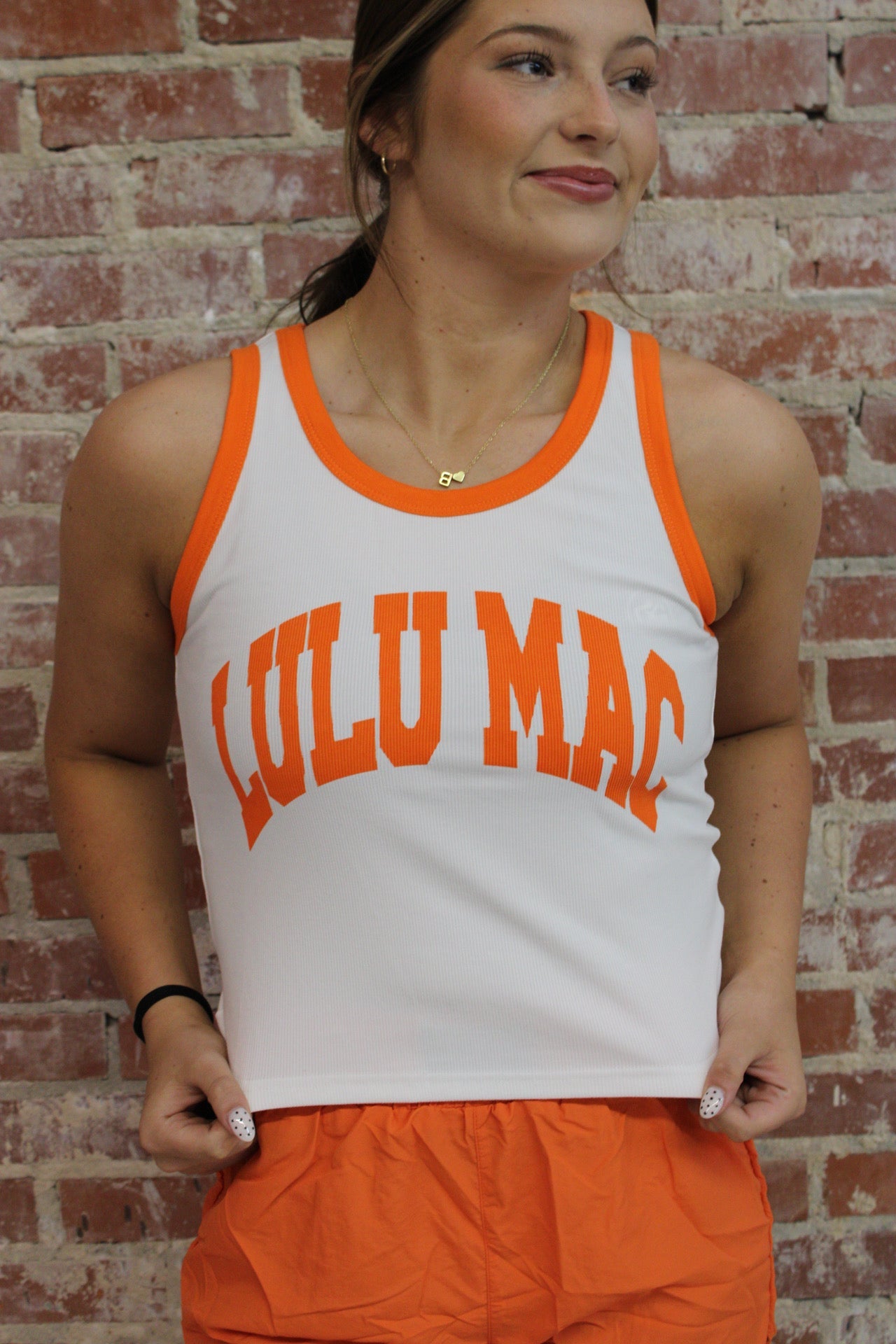 Lulu Mac TK 1000 Orange Letter Tank Top Girlie Girl Originals