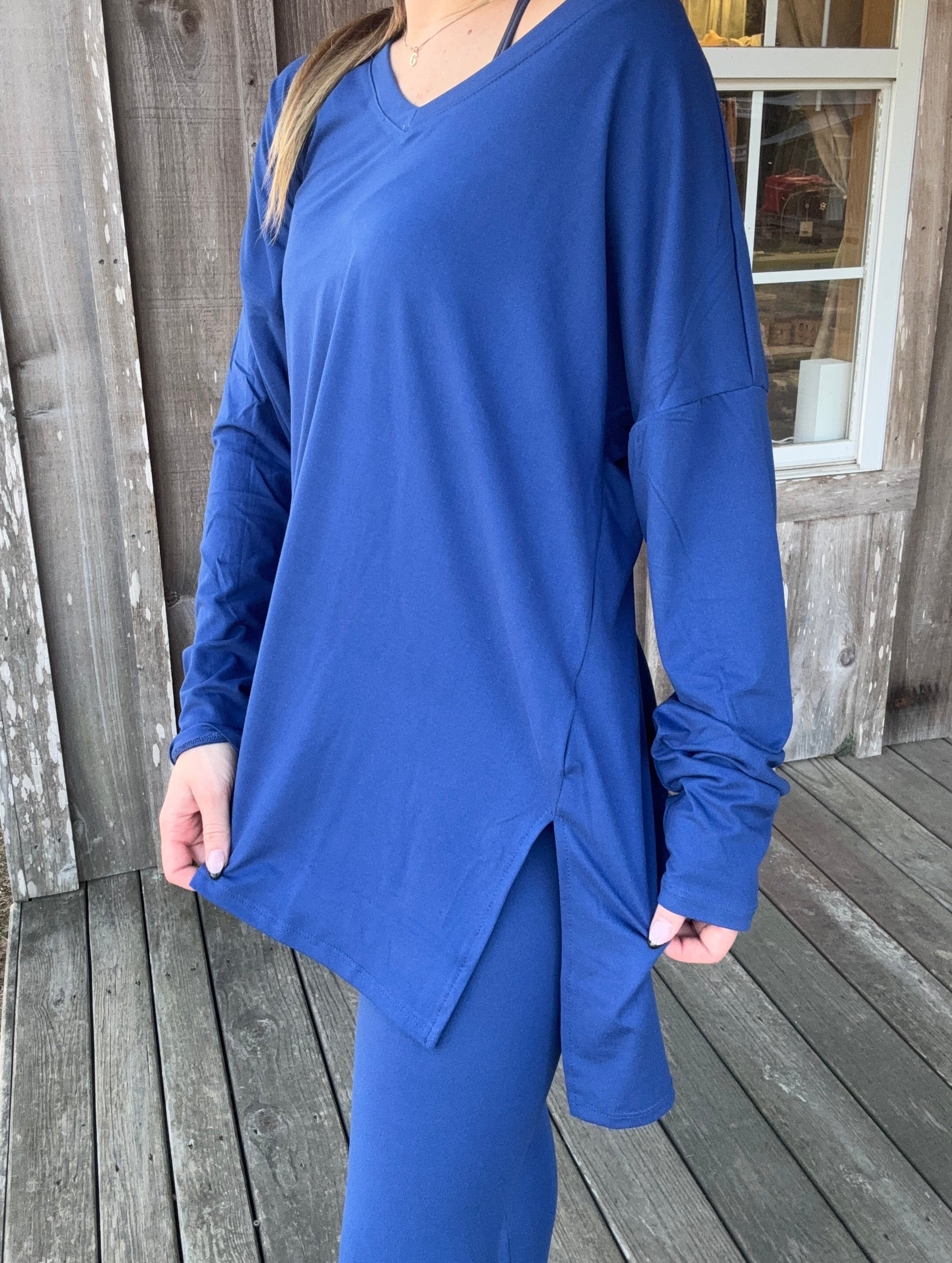 Zenana Lt Navy Brushed Dty Microfiber Loungewear Set zenana