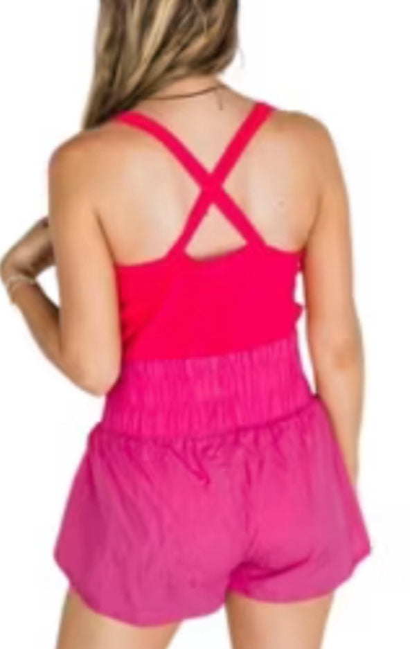 Cross Over Back Sporty Romper Peach Love California