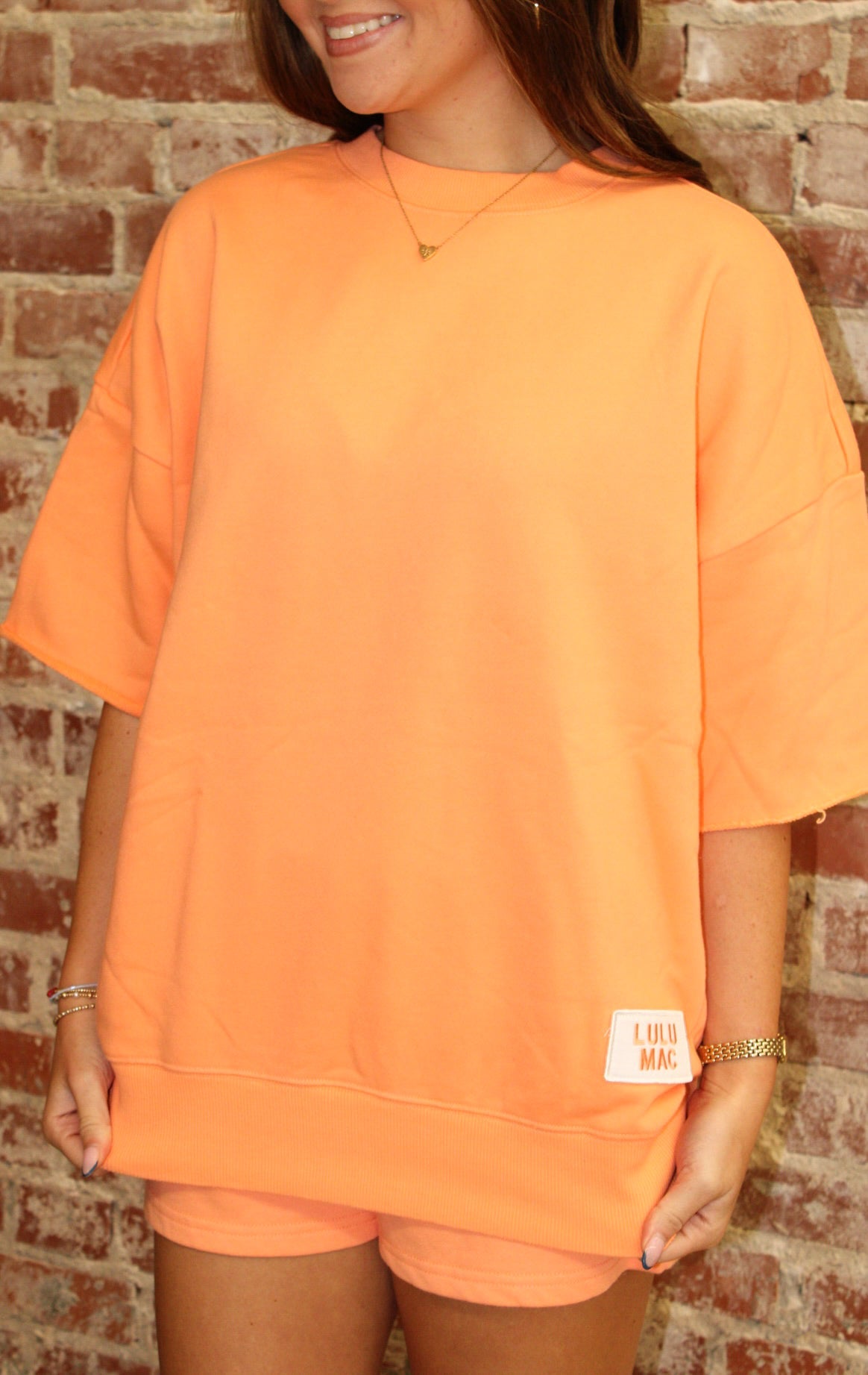 LULU MAC SHORT SLEEVE TERRY CLOTH TOP-ORANGE LULU MAC