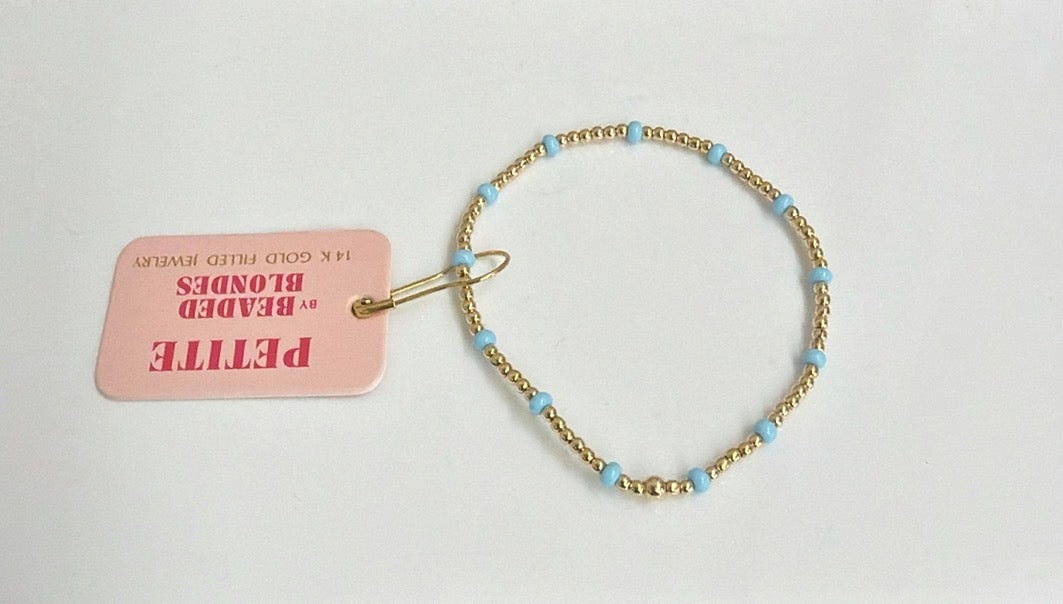 Beaded Blondes Petite 6.25 inch Powder Blue Dainty Poppi Gold Bracelet Beaded Blondes