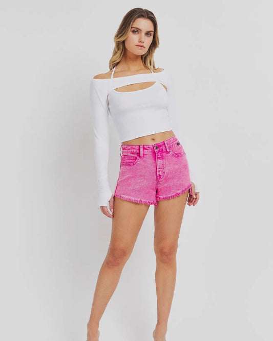 Cello Jeans  Hot Pink Acid High Rise Mom Short Cello Jeans