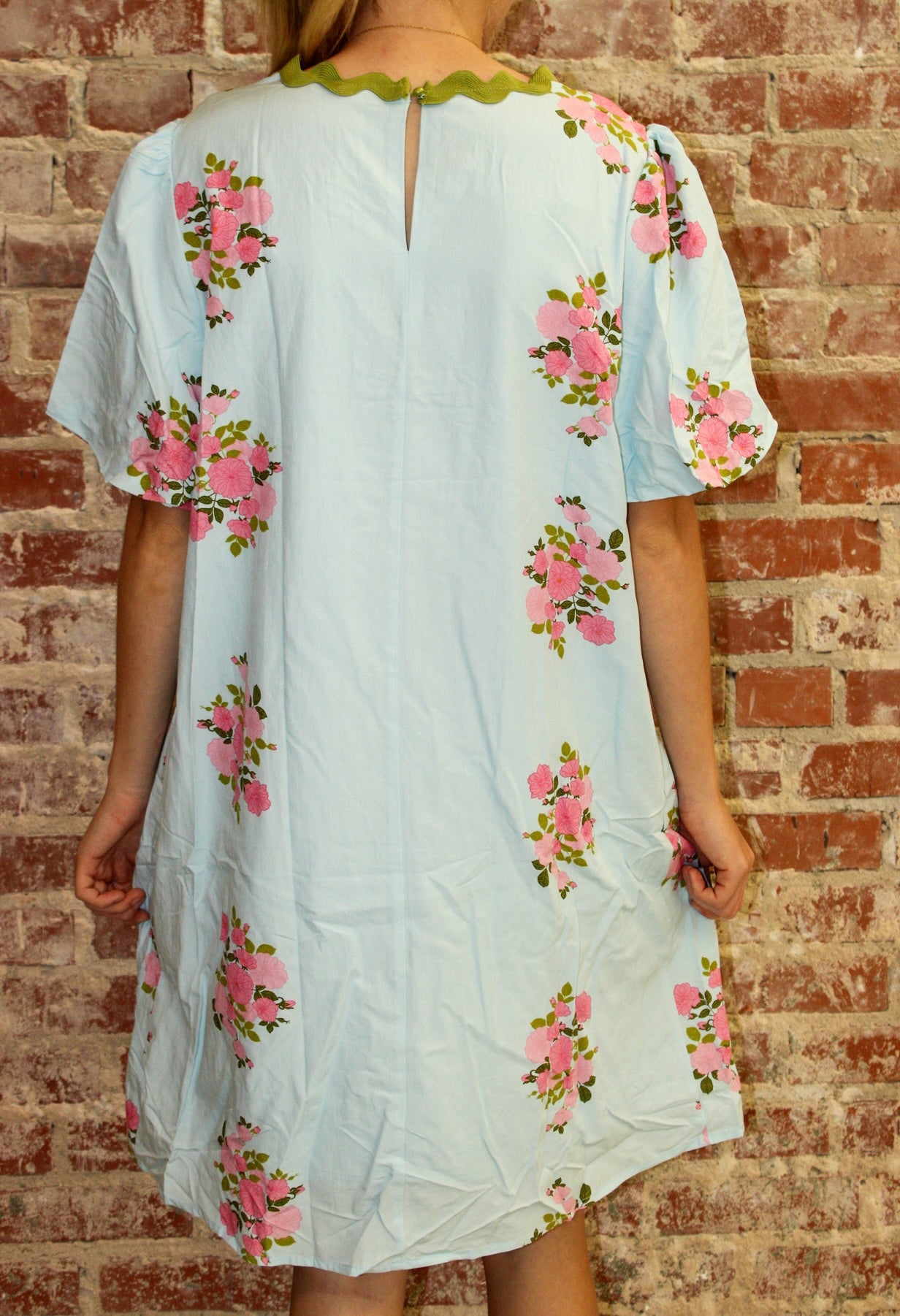 LA Society Sky Blue Floral Ricrac Detail Bubble Sleeve Dress LA Society