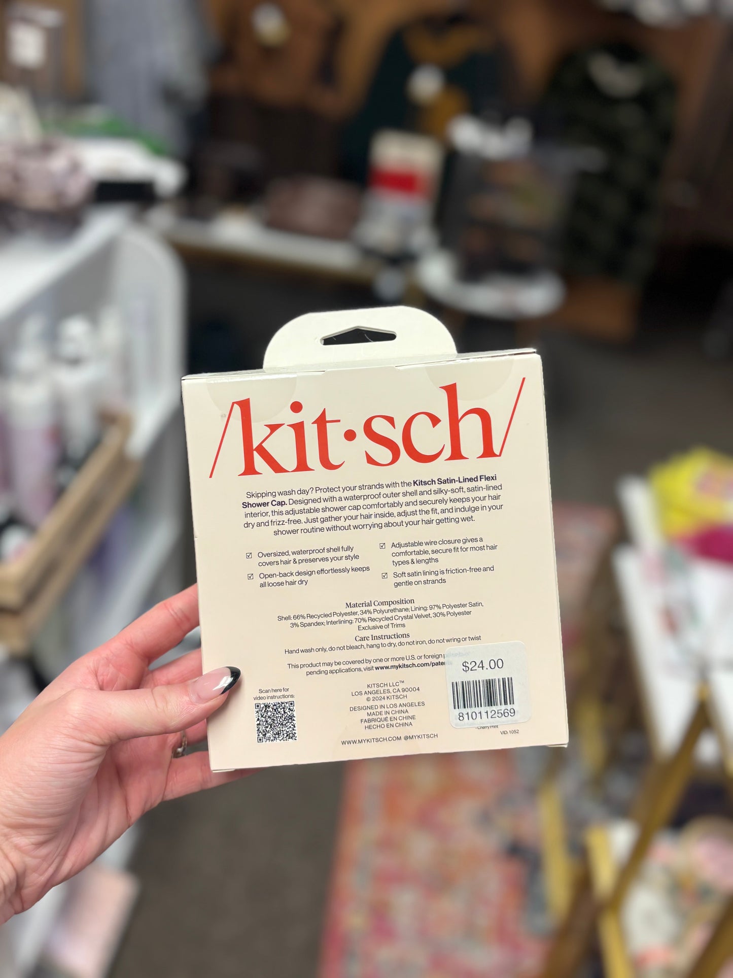 Cherry Print Satin-Lined Flexi Shower Cap KITSCH