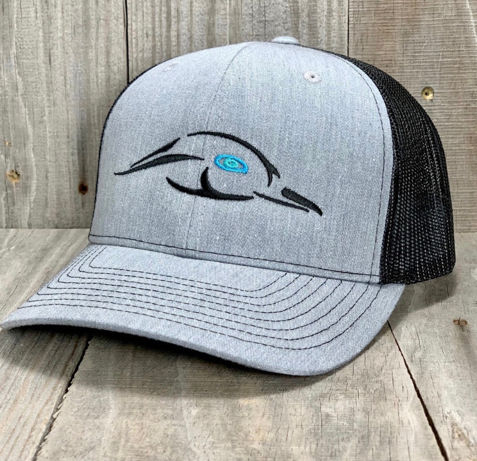 AFW Grey Black Mesh Back Logo With Blue 112XL Trucker Hat American Flyway Waterfowl