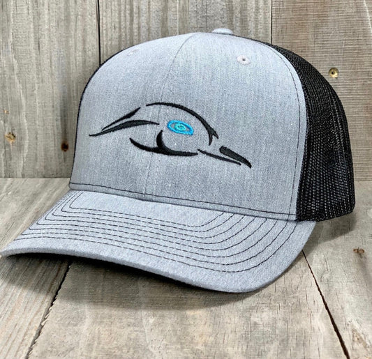 AFW Grey Black Mesh Back Logo With Blue 112XL Trucker Hat American Flyway Waterfowl