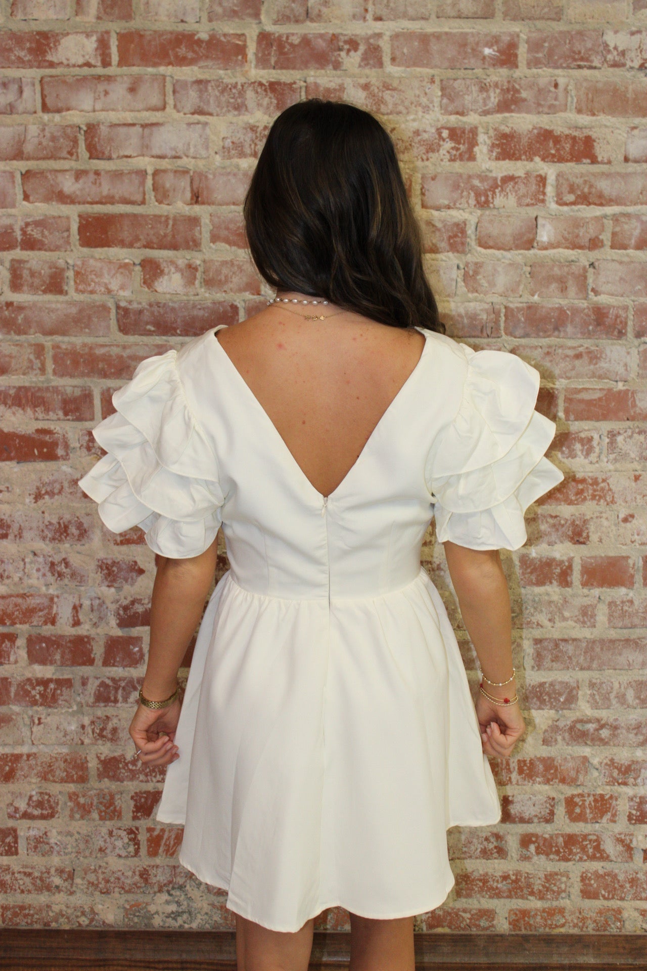 Day + Moon V Neck Mini Dress With Multi Tiered Ruffles day & moon