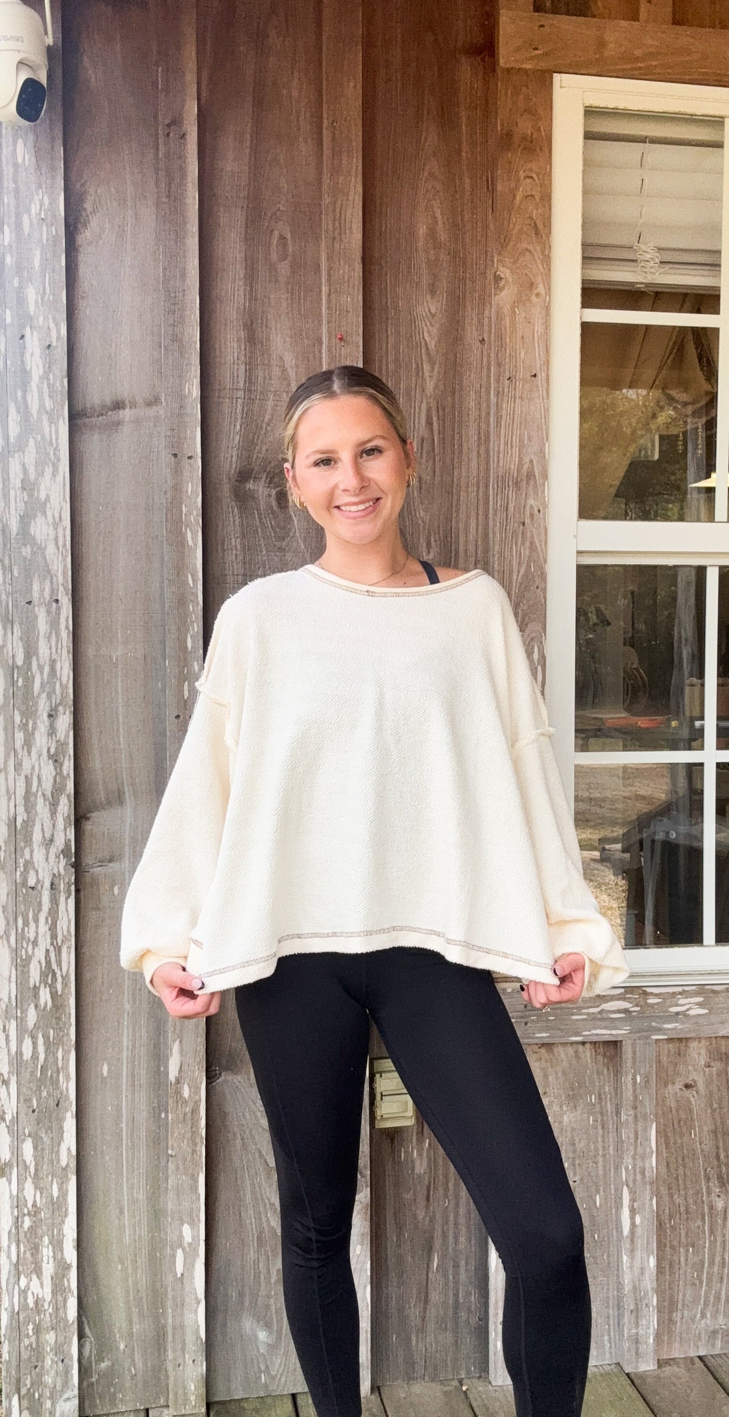 BUCKETLIST Cream Overlap Open Back Oversize Fit Reverse Stitched Top BUCKETLIST