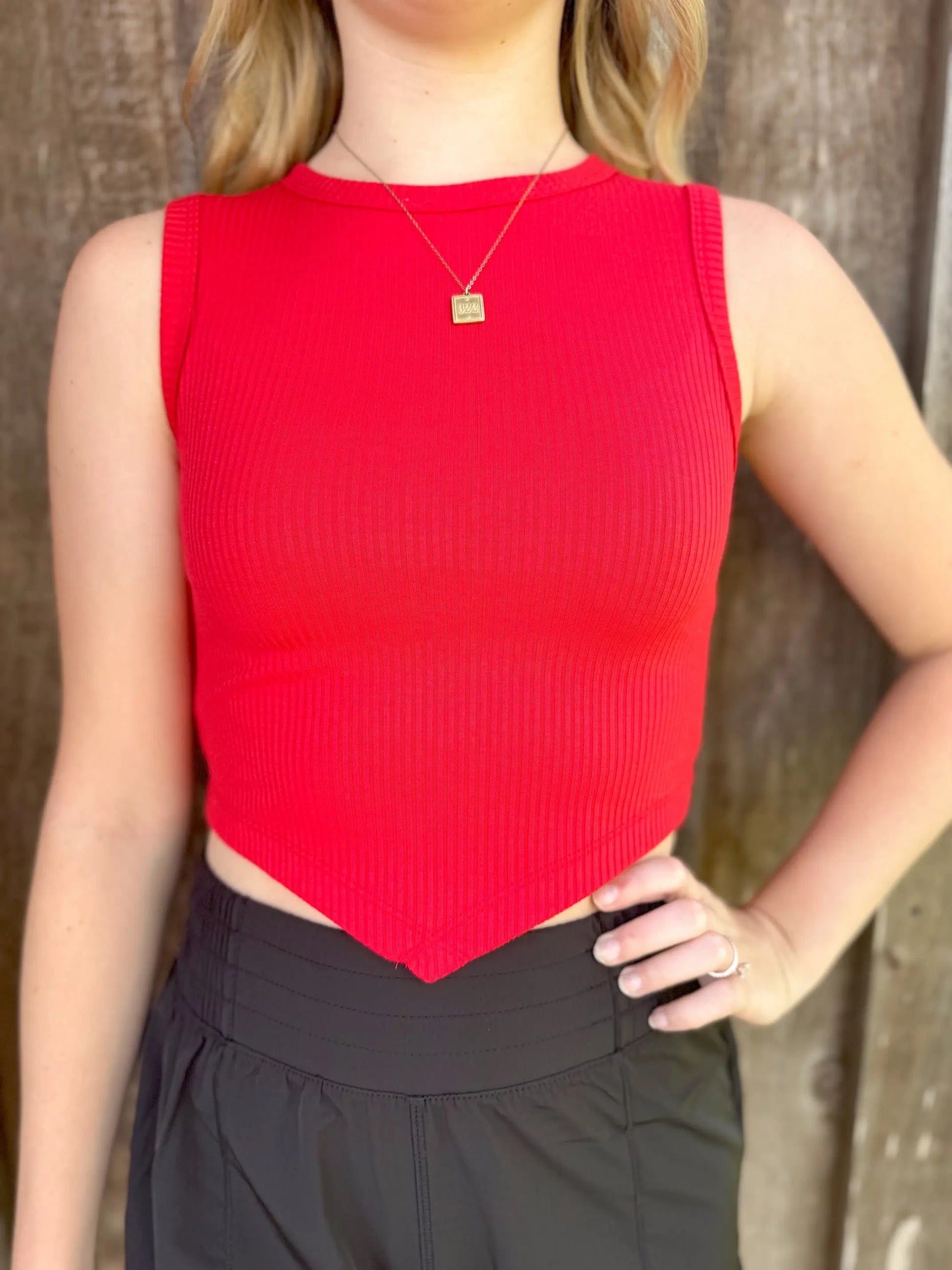 Ribbed V-Line Hem Crop Tank Top zenana