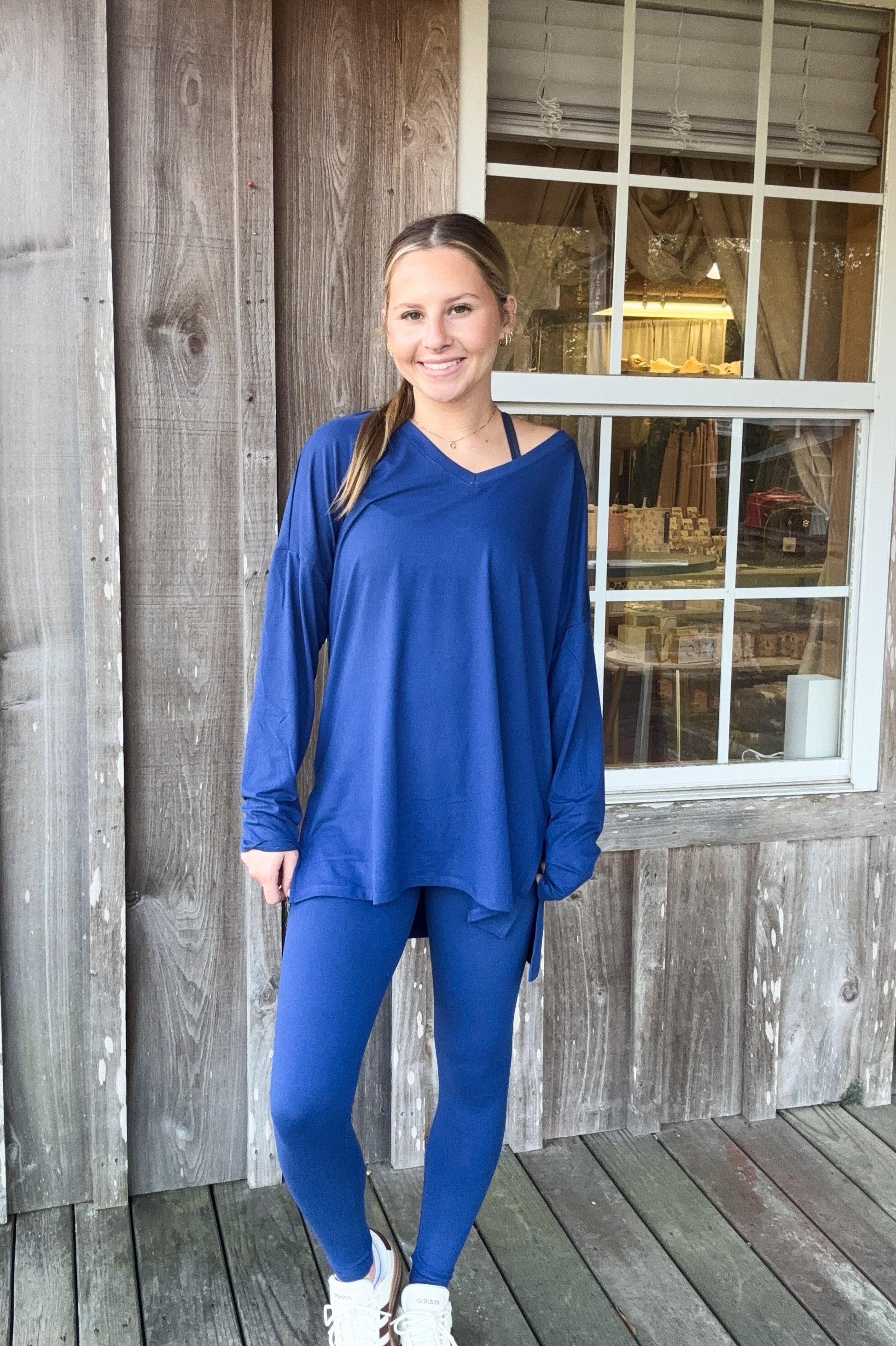 Zenana Lt Navy Brushed Dty Microfiber Loungewear Set zenana