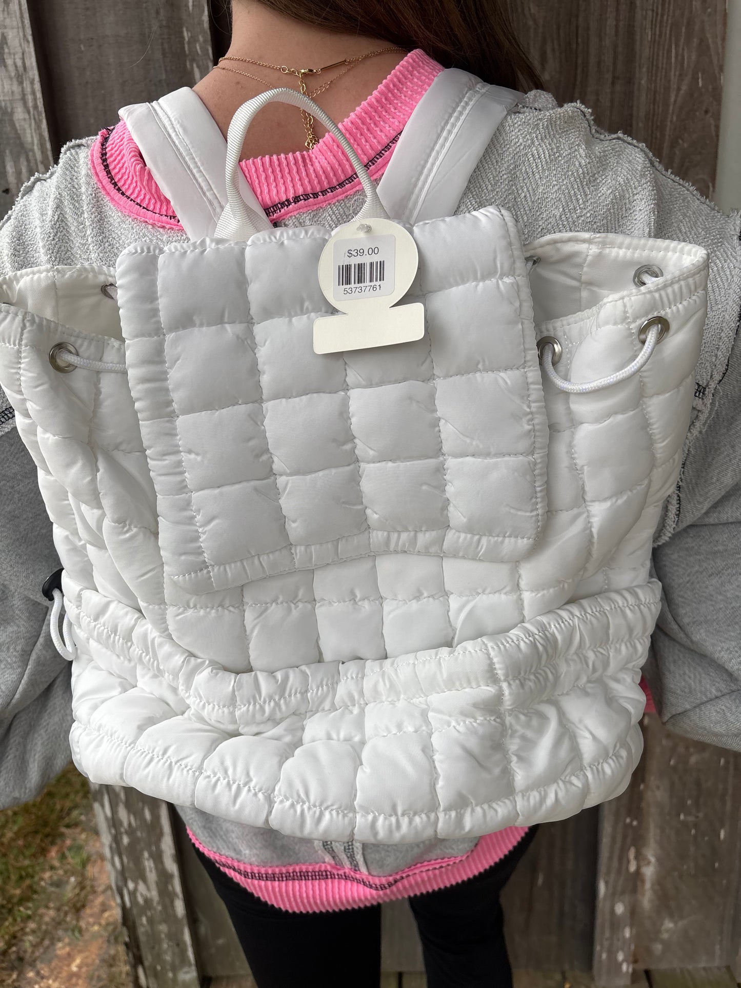 Girlie Girl Puffer Quilted Backpack White
