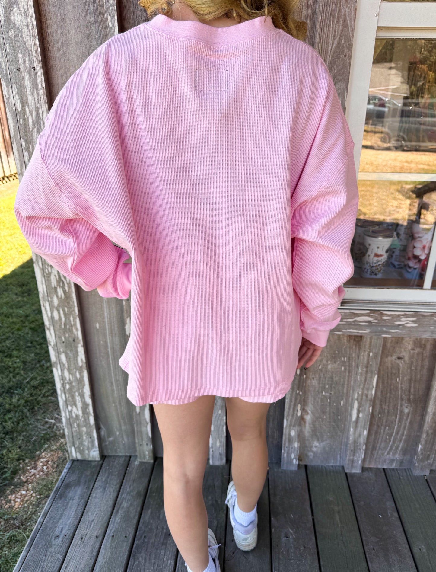Lulu Mac Light Pink Waffle Knit Sweater top Girlie Girl Originals
