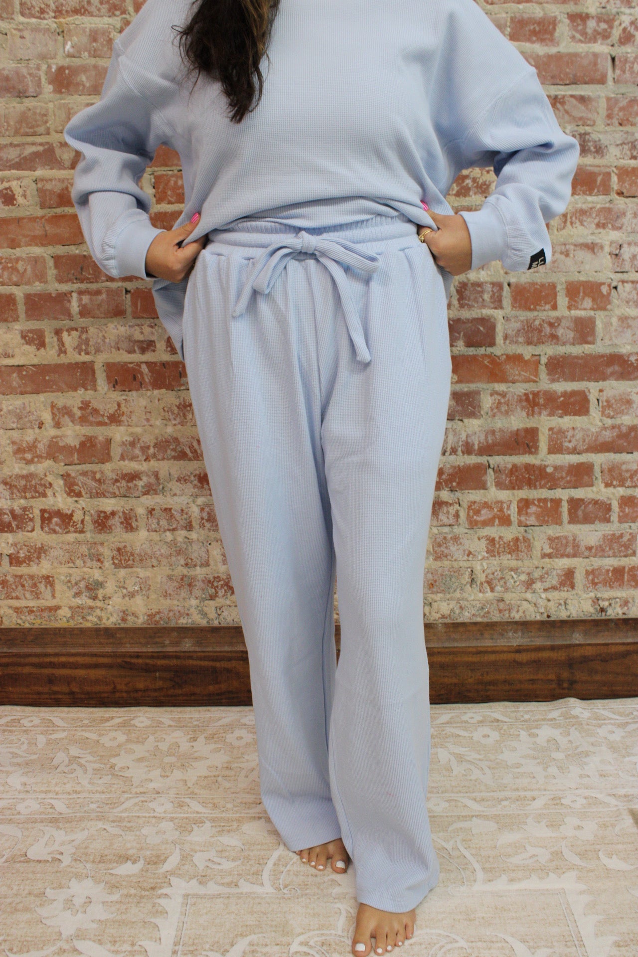 Lulu Mac Light Blue Waffle Knit Pants Girlie Girl Originals