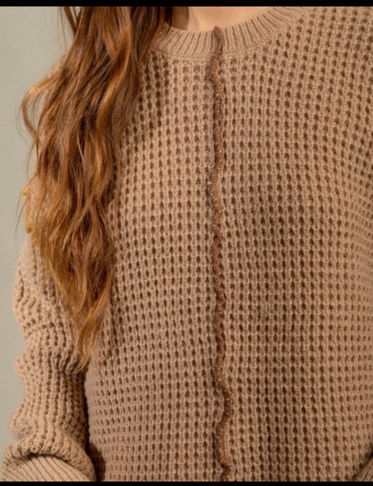 Very J Stitch Detail Casual Round Neck  Sweater VERY J