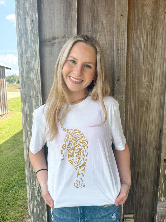 Gold Tiger White Comfort Tee Viv&Lou