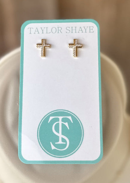 Taylor Shaye Maria Gold Cross Stud Earrings Taylor Shaye Designs