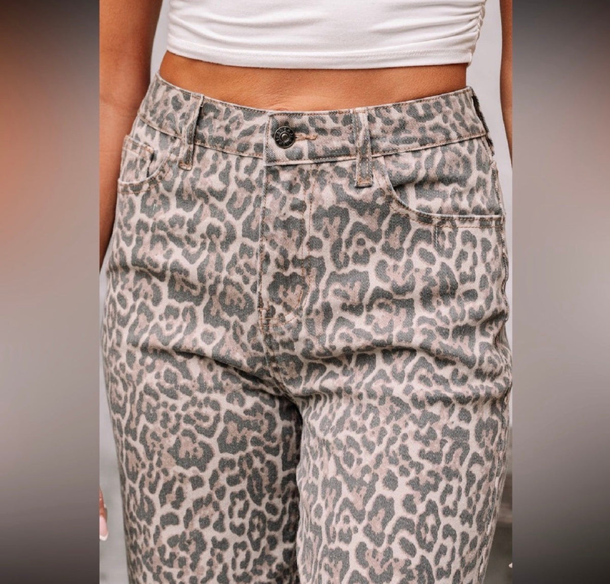 Leopard Frayed Edge Wide Leg High Waist Jeans Babs + Birdie
