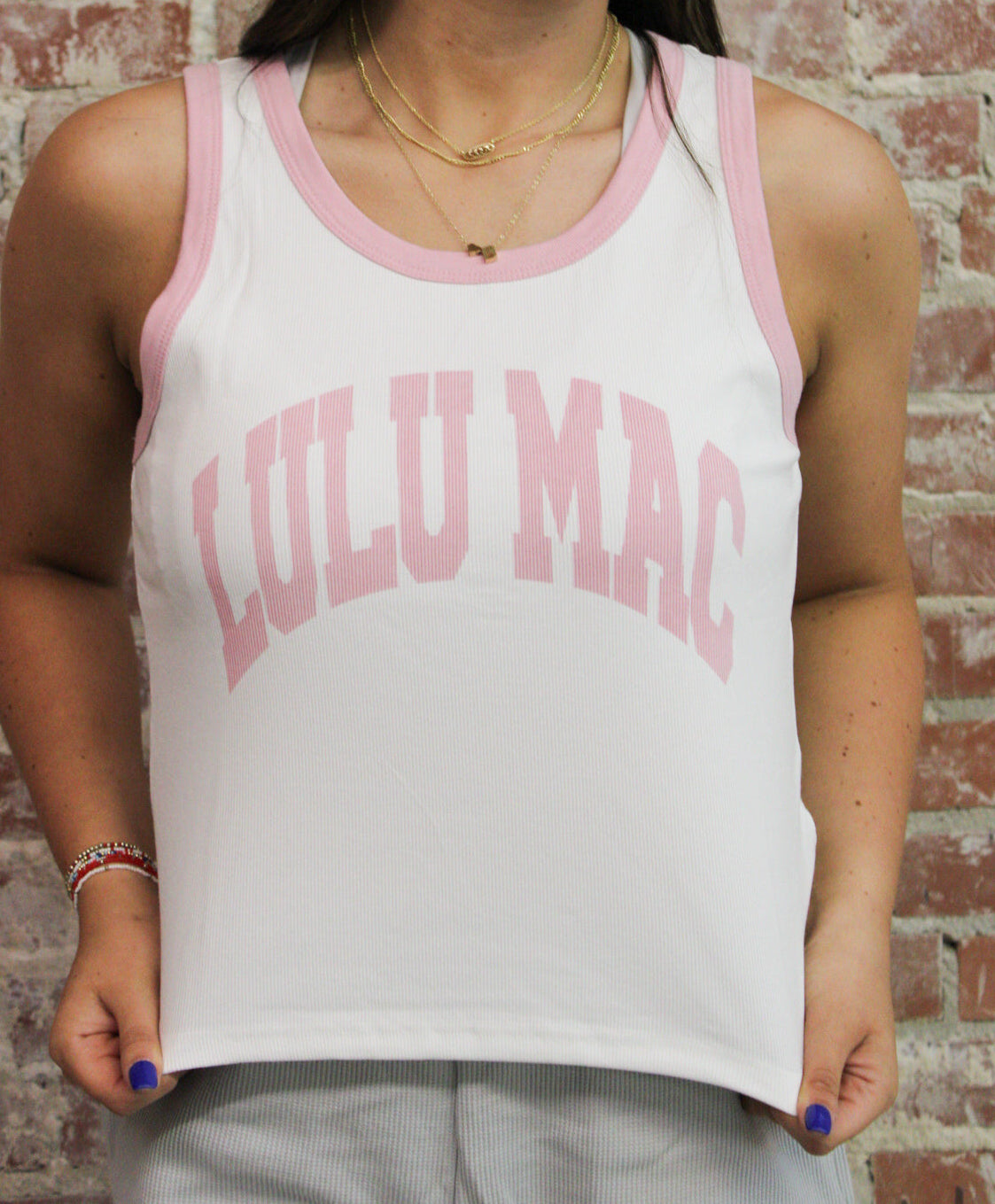 Lulu Mac Light Pink Lettering Tank Top Girlie Girl Originals