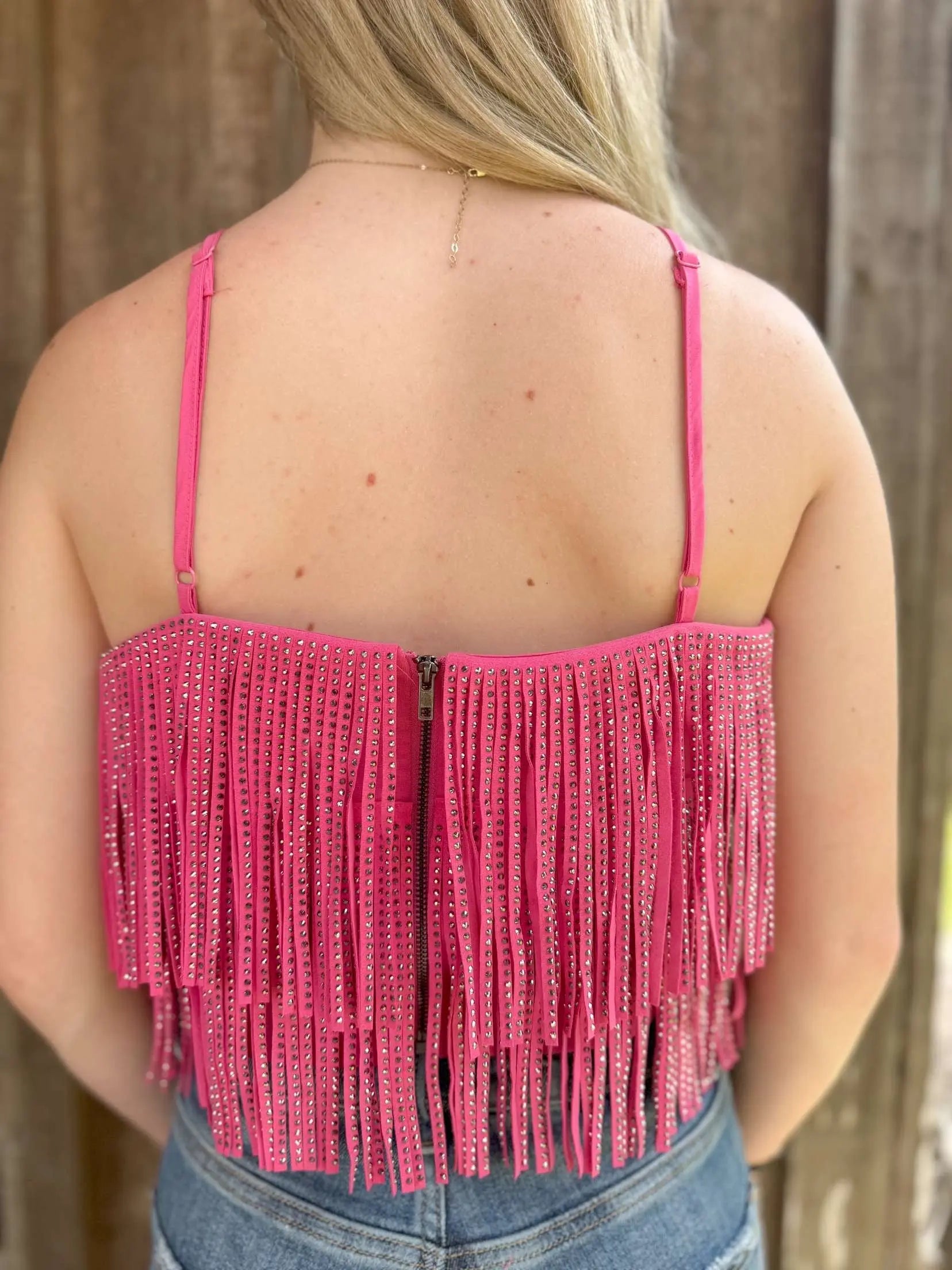 SEQUIN FRINGE COWBOY CROP TOP NYLON APPAREL