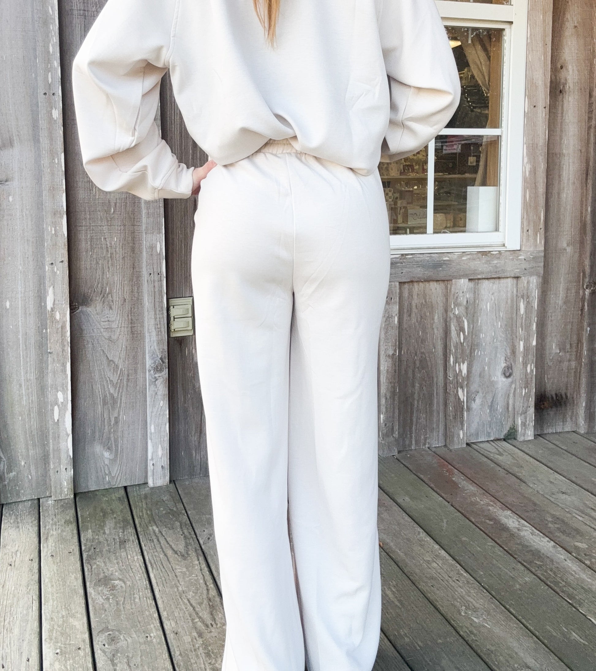 Zenana Sand Beige Scuba Crewneck Pullover & Pants 2 Pieces Set zenana