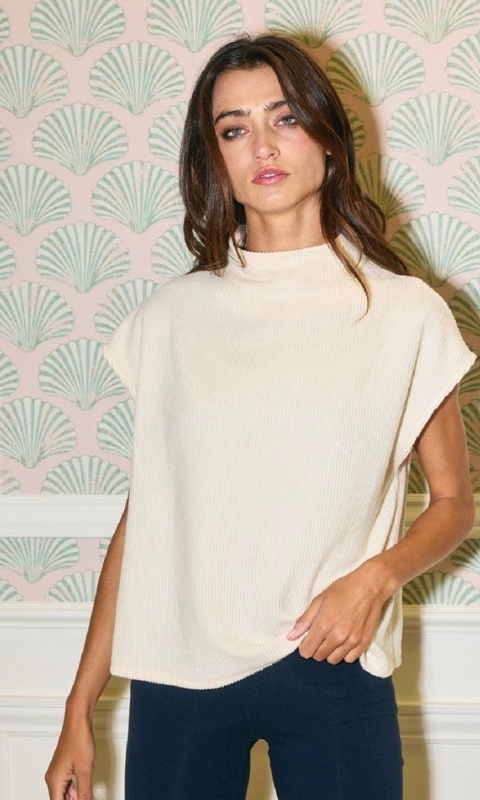 BUCKETLIST Mock Neck Rib Textured Solid Knit Top BUCKETLIST