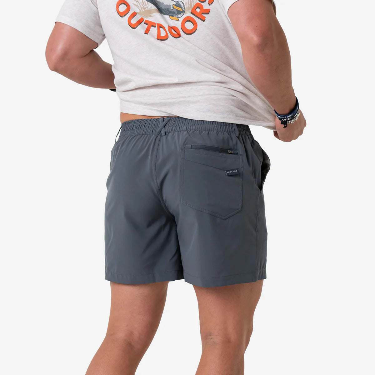 Burlebo  River Rock Grey Everyday Shorts with Classic Deer Camo Pocket (5.5" Inseam) BURLEBO