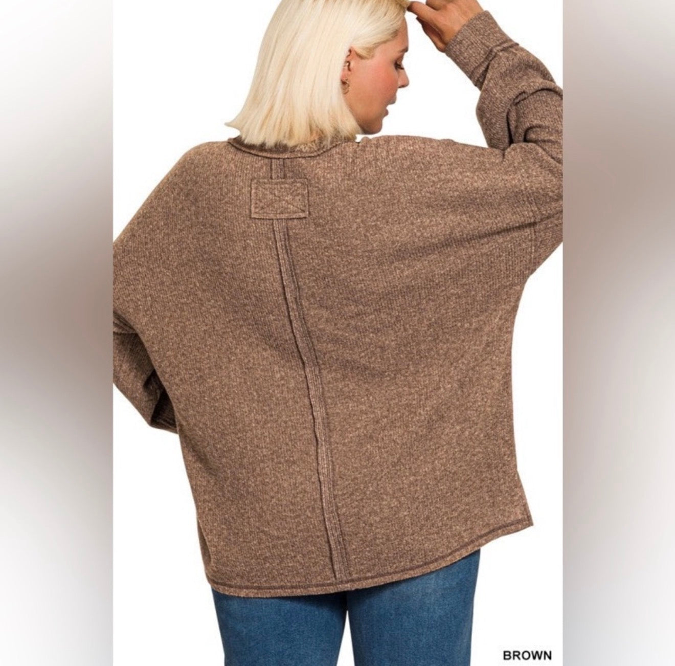 ZENANA Plus Brushed Ribbed Hacci Drop Shoulder Sweater zenana