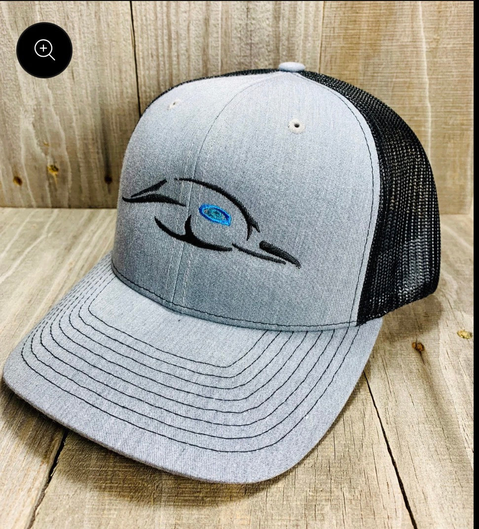 AFW Grey Black Mesh Back Logo With Blue 112XL Trucker Hat American Flyway Waterfowl