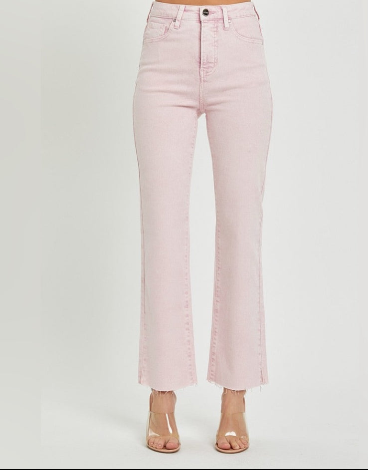 Risen Jeans High Rise Raw Hem Slit Straight Pants RISEN JEANS