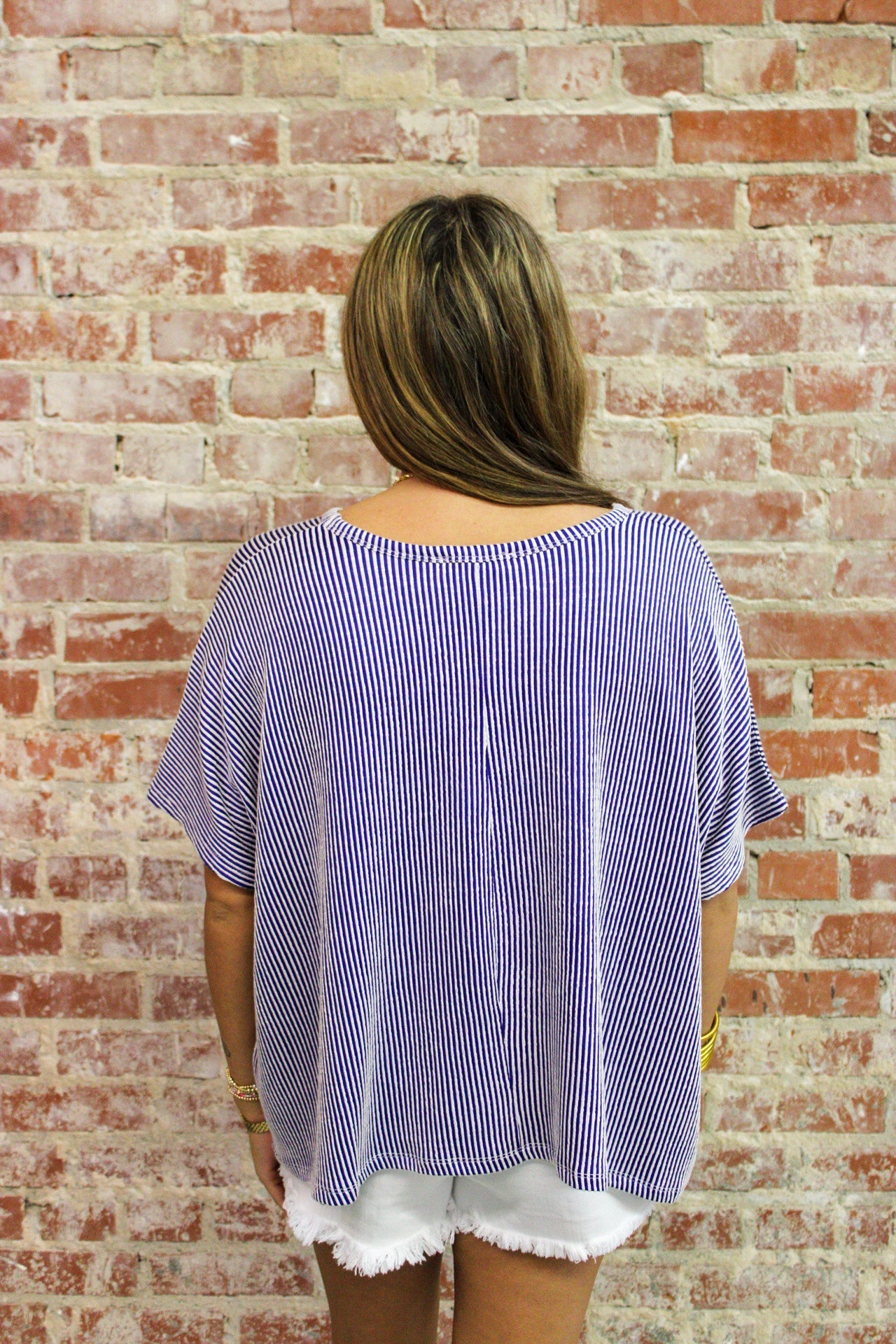 Zenana Ribbed Striped Oversized Short Sleeve Top Zenana