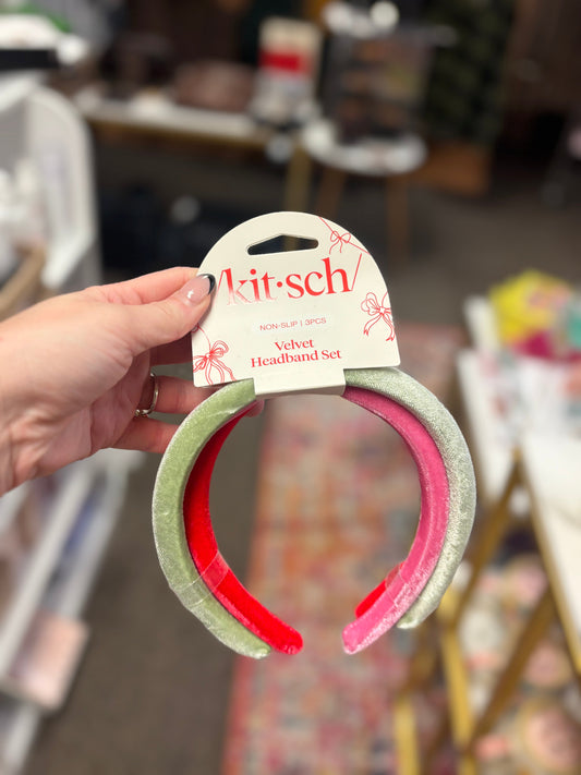 3 Piece Holiday Velvet Headband Set KITSCH