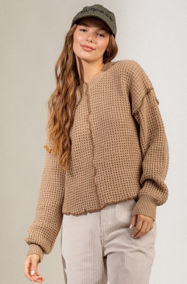 Very J Stitch Detail Casual Round Neck  Sweater VERY J
