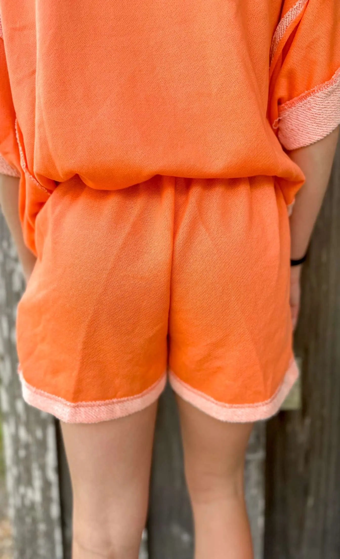 Oversize Banded Top and LoopTerry Pocket Short Set-Orange J Her Inc