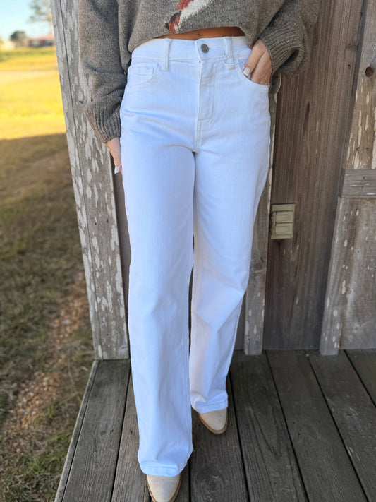 VERVET by FLYING MONKEY OPTIC WHITE HIGH RISE WIDE LEG JEANS