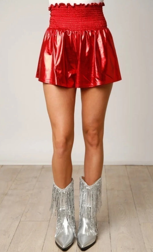 Glamorous Gameday Smocked Metallic Shorts peach love california