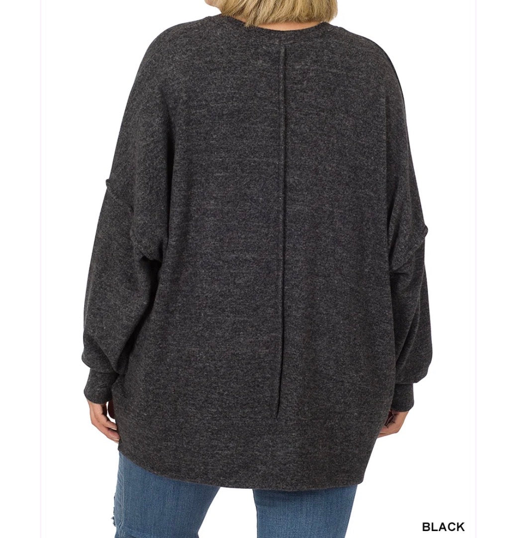 ZENANA PLUS Brushed Meglange Drop Shoulder Sweater Top zenana