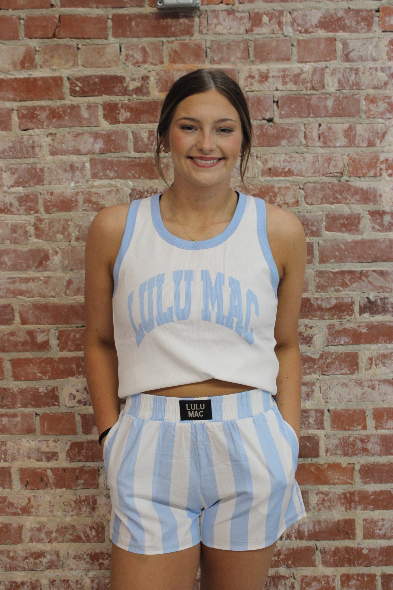 Lulu Mac TK 1000 Light Blue Letter Tank Top Girlie Girl Originals