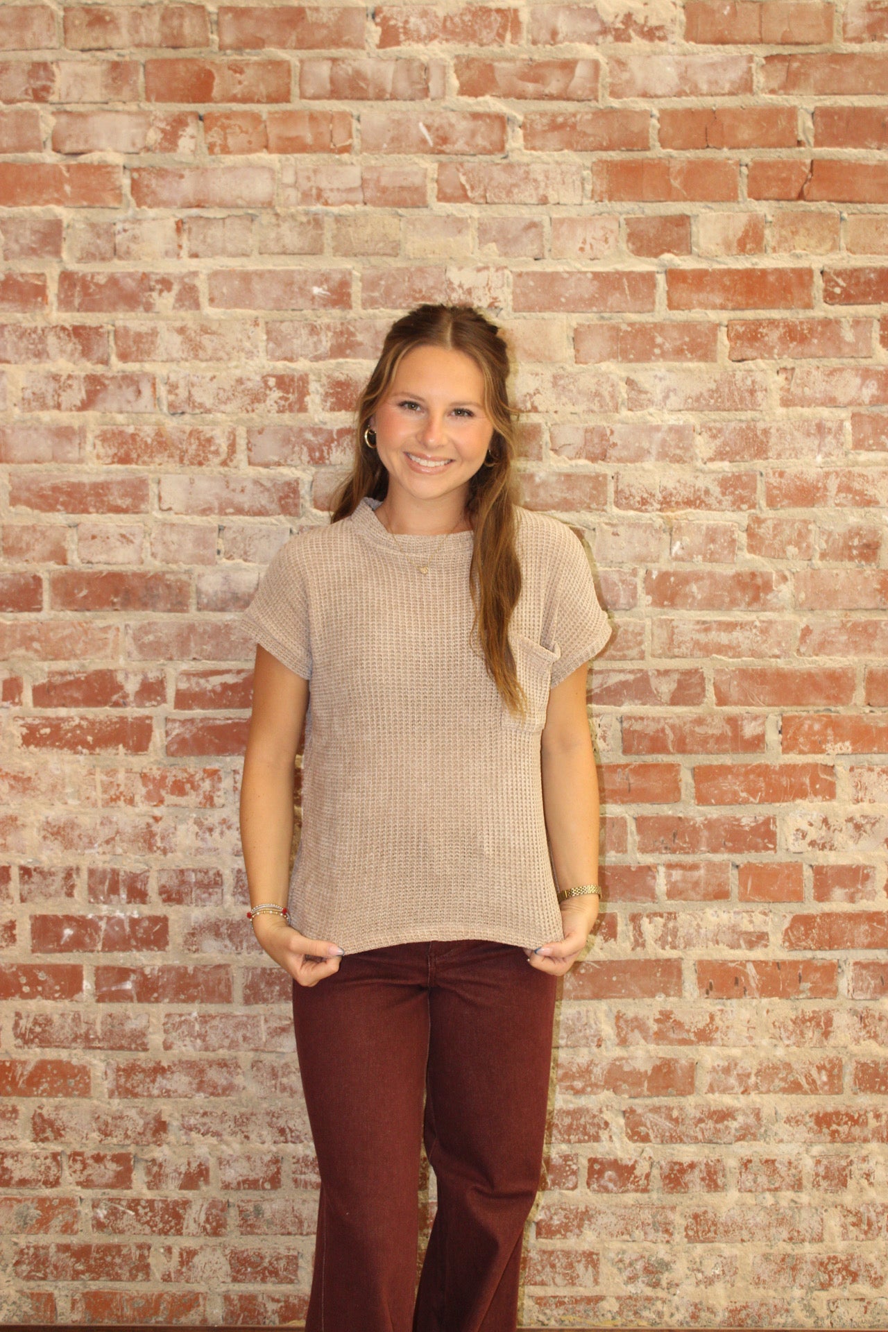 Zenana As Mocha Chenille Waffle Short Sleeve Sweater: Vanilla Monkey